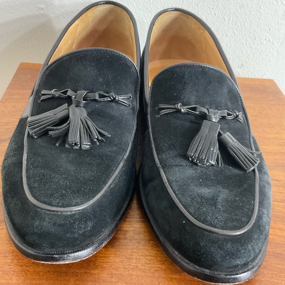 Johnston Murphy Loafers Mens 12 M Tassels Black Suede &Leather Cellini Italy - Picture 2 of 7